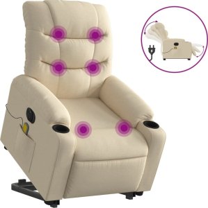 vidaXL Podnoszony fotel masujący, elektryczny, rozkładany, kremowy 2