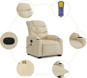 vidaXL Podnoszony fotel masujący, elektryczny, rozkładany, kremowy 7