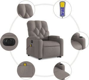 vidaXL Podnoszony fotel masujący, elektryczny, rozkładany, kolor taupe 7