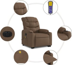 vidaXL Podnoszony fotel masujący, elektryczny, rozkładany, brązowy 7