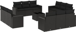vidaXL 13-częściowy zestaw mebli do ogrodu, poduszki, czarny, rattan PE 2