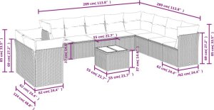 vidaXL 11-częściowy zestaw mebli ogrodowych z poduszkami, szary rattan PE 3