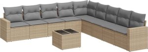 vidaXL 10-częściowy zestaw mebli ogrodowych z poduszkami, beżowy, polirattan 2