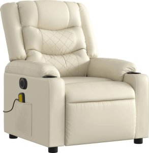 vidaXL Rozkładany fotel masujący, elektryczny, kremowy, sztuczna skóra 3