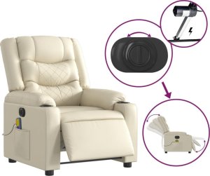 vidaXL Rozkładany fotel masujący, elektryczny, kremowy, sztuczna skóra 5