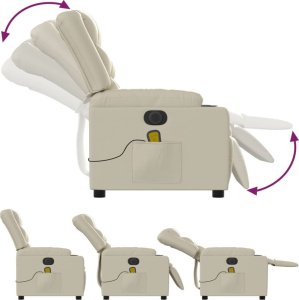 vidaXL Rozkładany fotel masujący, elektryczny, kremowy, sztuczna skóra 6