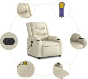 vidaXL Rozkładany fotel masujący, elektryczny, kremowy, sztuczna skóra 7