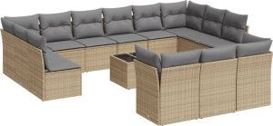 vidaXL 14-częściowy zestaw mebli ogrodowych z poduszkami, beżowy, polirattan 2