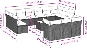 vidaXL 14-częściowy zestaw mebli ogrodowych z poduszkami, beżowy, polirattan 3