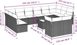vidaXL 13-częściowy zestaw mebli do ogrodu, poduszki, czarny, rattan PE 3