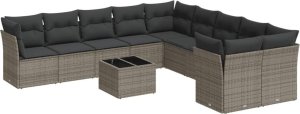vidaXL 11-częściowy zestaw mebli ogrodowych z poduszkami, szary rattan PE 2
