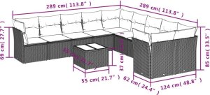 vidaXL 11-częściowy zestaw mebli ogrodowych z poduszkami, szary rattan PE 3