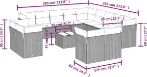 vidaXL 14-częściowy zestaw wypoczynkowy do ogrodu, poduszki czarny rattan PE 3