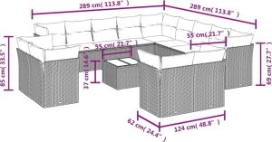 vidaXL 14-częściowy zestaw wypoczynkowy do ogrodu, poduszki czarny rattan PE 3