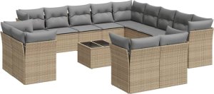 vidaXL 14-częściowy zestaw mebli ogrodowych z poduszkami, beżowy, polirattan 2