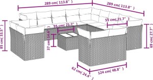 vidaXL 14-częściowy zestaw mebli ogrodowych z poduszkami, beżowy, polirattan 3