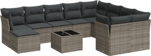 vidaXL 11-częściowy zestaw mebli ogrodowych z poduszkami, szary rattan PE 2