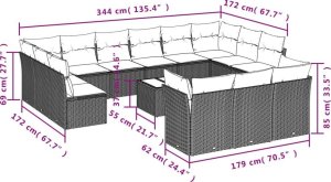 vidaXL 14-częściowy zestaw wypoczynkowy do ogrodu, poduszki czarny rattan PE 3