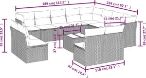 vidaXL 13-częściowy zestaw mebli do ogrodu, poduszki, czarny, rattan PE 3