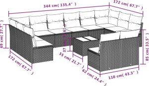 vidaXL 13-częściowy zestaw mebli do ogrodu, poduszki, czarny, rattan PE 3