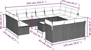 vidaXL 14-częściowy zestaw wypoczynkowy do ogrodu, poduszki czarny rattan PE 3