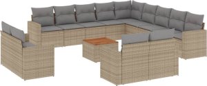 vidaXL 14-częściowy zestaw mebli ogrodowych z poduszkami, beżowy, polirattan 2