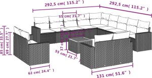 vidaXL 14-częściowy zestaw mebli ogrodowych z poduszkami, beżowy, polirattan 3