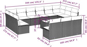 vidaXL 14-częściowy zestaw wypoczynkowy do ogrodu, poduszki czarny rattan PE 3
