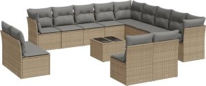 vidaXL 14-częściowy zestaw mebli ogrodowych z poduszkami, beżowy, polirattan 2