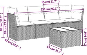 vidaXL 5-częściowy zestaw mebli ogrodowych z poduszkami, beżowy, polirattan 3