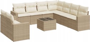 vidaXL 10-częściowy zestaw mebli ogrodowych z poduszkami, beżowy, polirattan 2