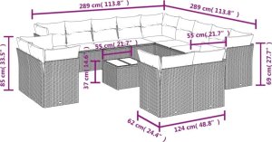 vidaXL 14-częściowy zestaw wypoczynkowy do ogrodu, poduszki czarny rattan PE 3