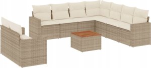 vidaXL 10-częściowy zestaw mebli ogrodowych z poduszkami, beżowy, polirattan 2