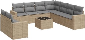 vidaXL 10-częściowy zestaw mebli ogrodowych z poduszkami, beżowy, polirattan 2