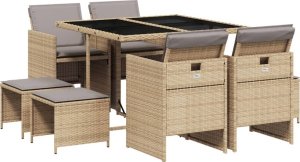 vidaXL 9-częściowy zestaw mebli ogrodowych z poduszkami, mieszany beż 2