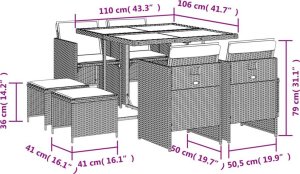 vidaXL 9-częściowy zestaw mebli ogrodowych z poduszkami, mieszany beż 6