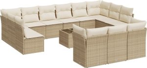 vidaXL 14-częsciowy zestaw mebli ogrodowych z poduszkami, beżowy, polirattan 2