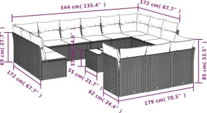 vidaXL 14-częsciowy zestaw mebli ogrodowych z poduszkami, beżowy, polirattan 3