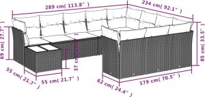 vidaXL 11-częsciowy zestaw wypoczynkowy do ogrodu, poduszki czarny rattan PE 3