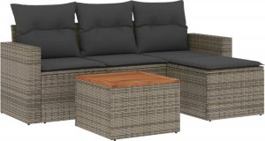 vidaXL 5-częsciowy zestaw wypoczynkowy do ogrodu, poduszki, szary rattan PE 2