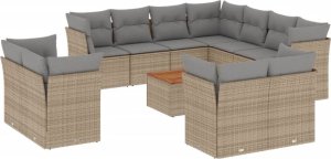 vidaXL 12-częsciowy zestaw mebli ogrodowych z poduszkami, beżowy, polirattan 2