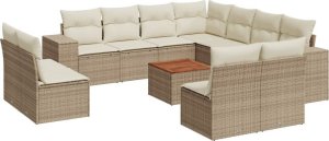 vidaXL 12-częsciowy zestaw mebli ogrodowych z poduszkami, beżowy, polirattan 2