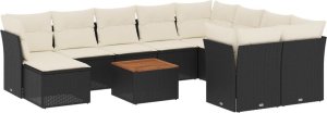 vidaXL 11-częsciowy zestaw wypoczynkowy do ogrodu, poduszki czarny rattan PE 2