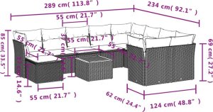 vidaXL 11-częsciowy zestaw wypoczynkowy do ogrodu, poduszki czarny rattan PE 3