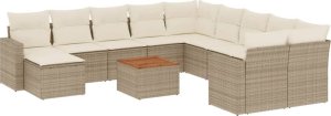vidaXL 12-częsciowy zestaw mebli ogrodowych z poduszkami, beżowy, polirattan 2