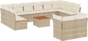 vidaXL 13-częsciowy zestaw mebli ogrodowych z poduszkami, beżowy, polirattan 2