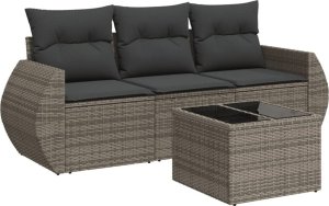 vidaXL 4-częsciowy zestaw wypoczynkowy do ogrodu, poduszki, szary, rattan PE 2
