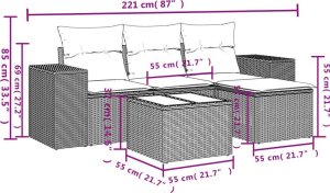 vidaXL 5-częsciowy zestaw wypoczynkowy do ogrodu, poduszki, czarny rattan PE 8
