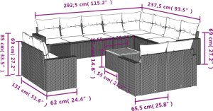 vidaXL 13-częsciowy zestaw mebli ogrodowych z poduszkami, beżowy, polirattan 3