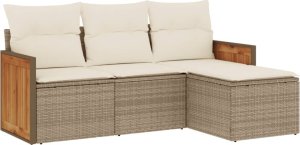 vidaXL 4-częsciowy zestaw mebli ogrodowych z poduszkami, beżowy, polirattan 2